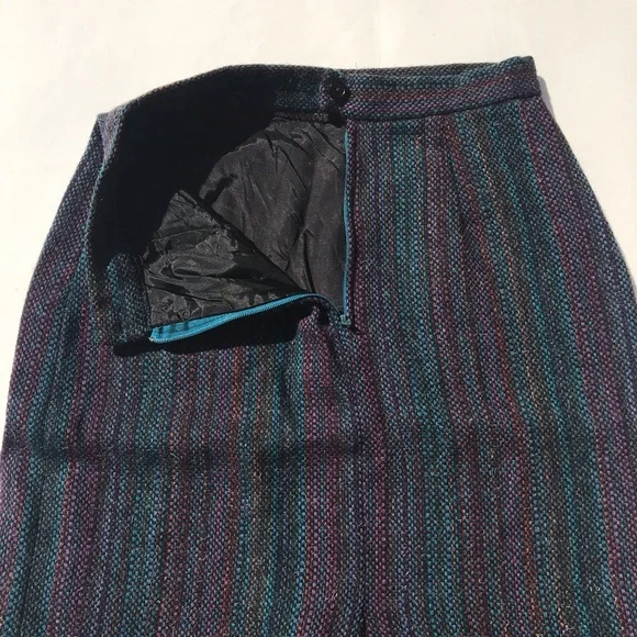 Vintage 70s Women’s Pencil Skirt Striped Teal Wool